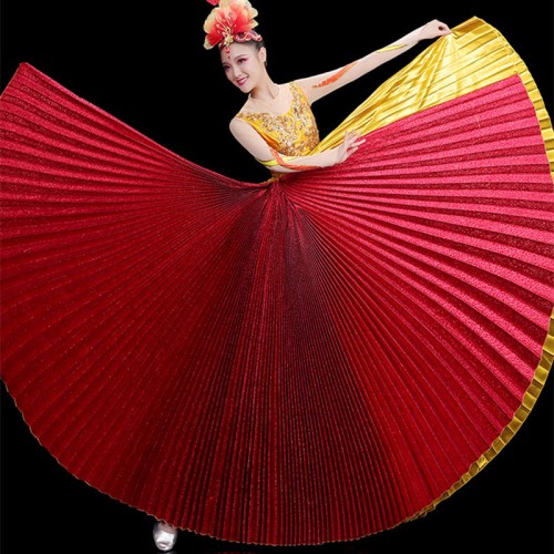 Red with gold flamenco paso double dance dress spanish bull dance performance costume female modern dance chorus dancers long skirt